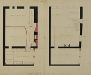 214303 Plattegronden van de kelder en de begane grond van het winkelwoonhuis Schoutenstraat 21 te Utrecht; met indeling ...